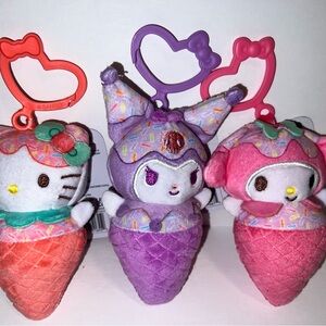 Sanrio Hello Kitty, Kuromi, My Melody Ice Cream Plush Keychain 3pc Set